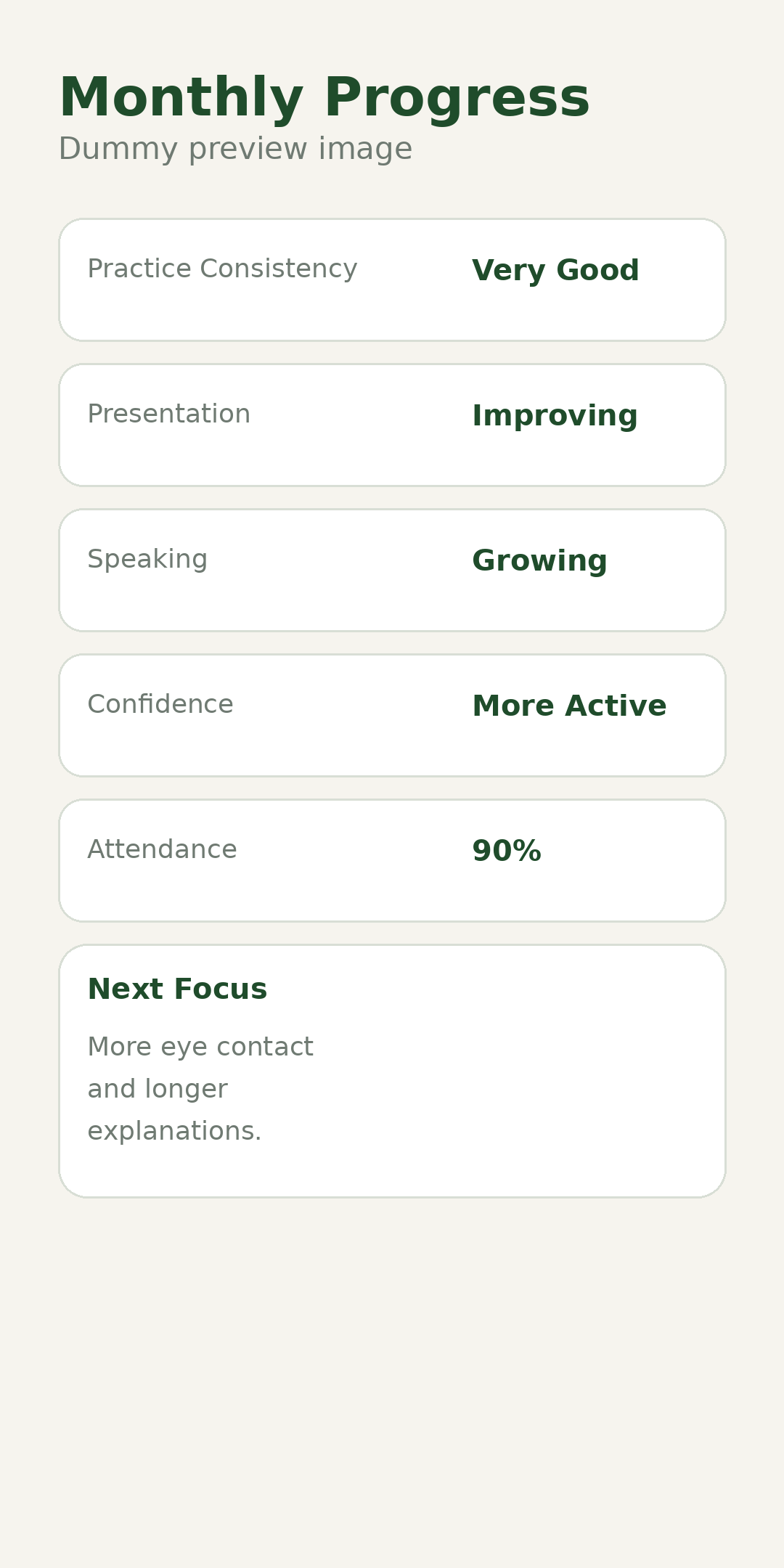 Dummy monthly progress app preview