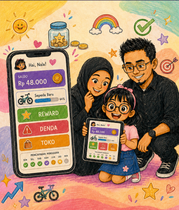 Keluarga menggunakan Money Jar untuk menjalankan misi dan mencatat reward